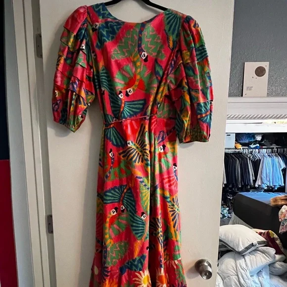 Farm Rio Macaw Ruffled Wrap Dress size Small - Picture 5 of 8